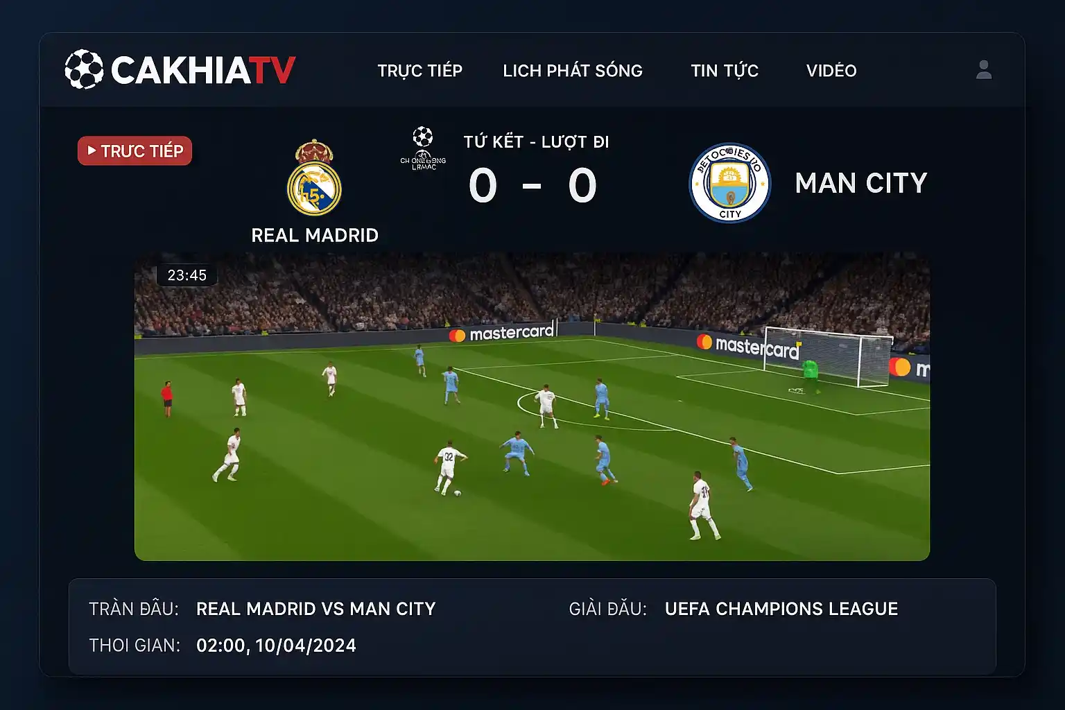 Giao diện trực tiếp bóng đá mượt mà trên nền tảng CakhiaTV